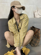 Women'S Lightweight Breathable Summer Jacket - Casual Chic Collared Shirt with Grid Pattern, Loose Fit Mid-Length Coat for Outdoor, Versatile &, Korean Fashion Style, Summer Outerwear, Versatile Fashion, Nonwrinkle Fabric