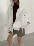 Women'S Tops Loose Casual Hooded Cardigan Drawstring Spring and Autumn Tops Jacket