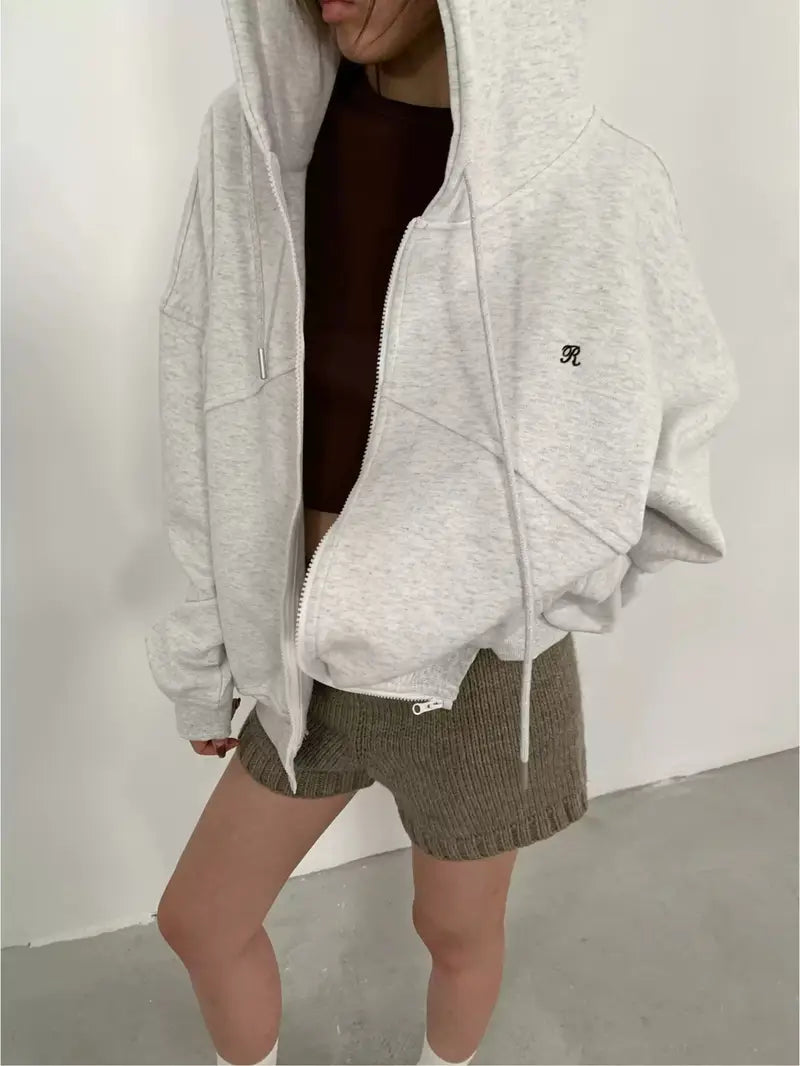 Women'S Tops Loose Casual Hooded Cardigan Drawstring Spring and Autumn Tops Jacket