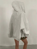 Women'S Tops Loose Casual Hooded Cardigan Drawstring Spring and Autumn Tops Jacket