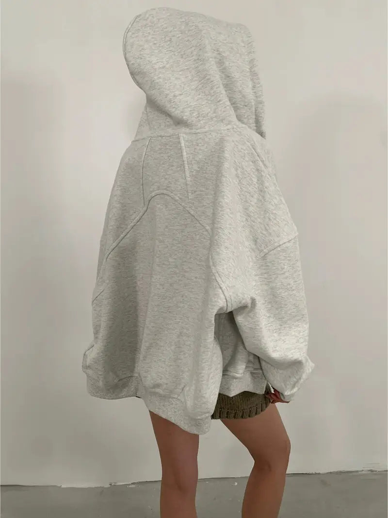 Women'S Tops Loose Casual Hooded Cardigan Drawstring Spring and Autumn Tops Jacket