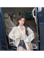 Women'S Retro Blue Plaid Shirt Jacket - Hong Kong Style Loose Fit Long Sleeve Coat with Classic Collar, All-Season Casual to Semi-Formal Outerwear