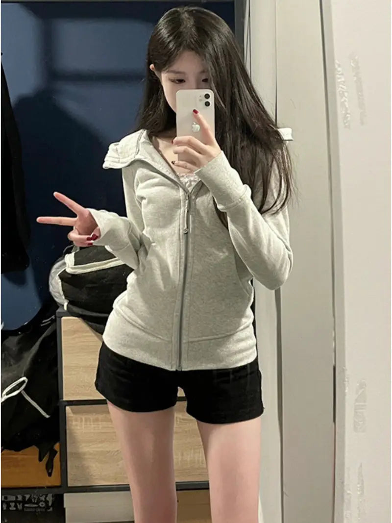 Women's Elegant Slim-Fit Hooded Zipper Cardigan Jacket - Waist-Cinching Full-Zip Winter Coat, Machine Washable Warm Outerwear for Fall & Winter, Casual to Formal Outfits