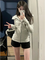 Women's Elegant Slim-Fit Hooded Zipper Cardigan Jacket - Waist-Cinching Full-Zip Winter Coat, Machine Washable Warm Outerwear for Fall & Winter, Casual to Formal Outfits