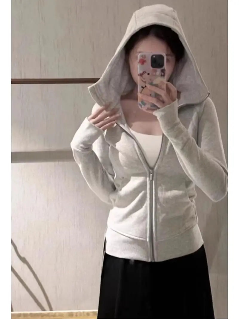Women's Elegant Slim-Fit Hooded Zipper Cardigan Jacket - Waist-Cinching Full-Zip Winter Coat, Machine Washable Warm Outerwear for Fall & Winter, Casual to Formal Outfits