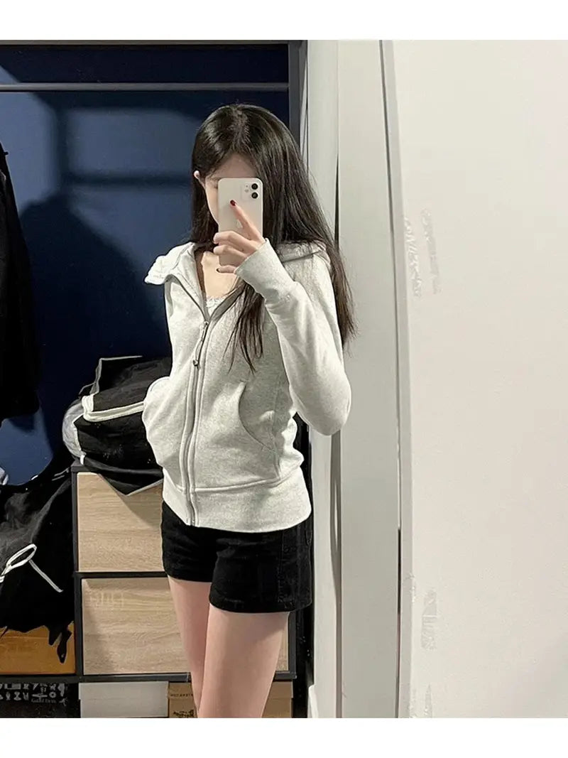 Women's Elegant Slim-Fit Hooded Zipper Cardigan Jacket - Waist-Cinching Full-Zip Winter Coat, Machine Washable Warm Outerwear for Fall & Winter, Casual to Formal Outfits