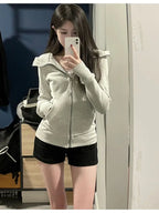 Women's Elegant Slim-Fit Hooded Zipper Cardigan Jacket - Waist-Cinching Full-Zip Winter Coat, Machine Washable Warm Outerwear for Fall & Winter, Casual to Formal Outfits