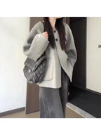 Women's Winter Warm Thickened Fleece Coat - Elegant Korean Style Oversized Loose Fit Double-Sided Jacket with Short Pockets, All-Season Casual to Formal Outerwear