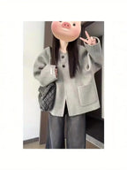 Women's Winter Warm Thickened Fleece Coat - Elegant Korean Style Oversized Loose Fit Double-Sided Jacket with Short Pockets, All-Season Casual to Formal Outerwear