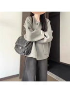 Women's Winter Warm Thickened Fleece Coat - Elegant Korean Style Oversized Loose Fit Double-Sided Jacket with Short Pockets, All-Season Casual to Formal Outerwear