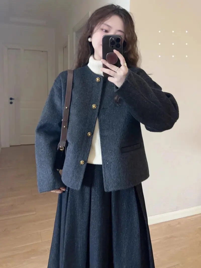 Women's Elegant Korean French Chic Jacket - Loose Fit Tweed Coat, Button-Front Closure, Machine Washable Jacket for Fall/Spring, Office, Casual, Formal Events - Women's Outerwear, Office Wear, Classic Design, Durable Material, Versatile Coat