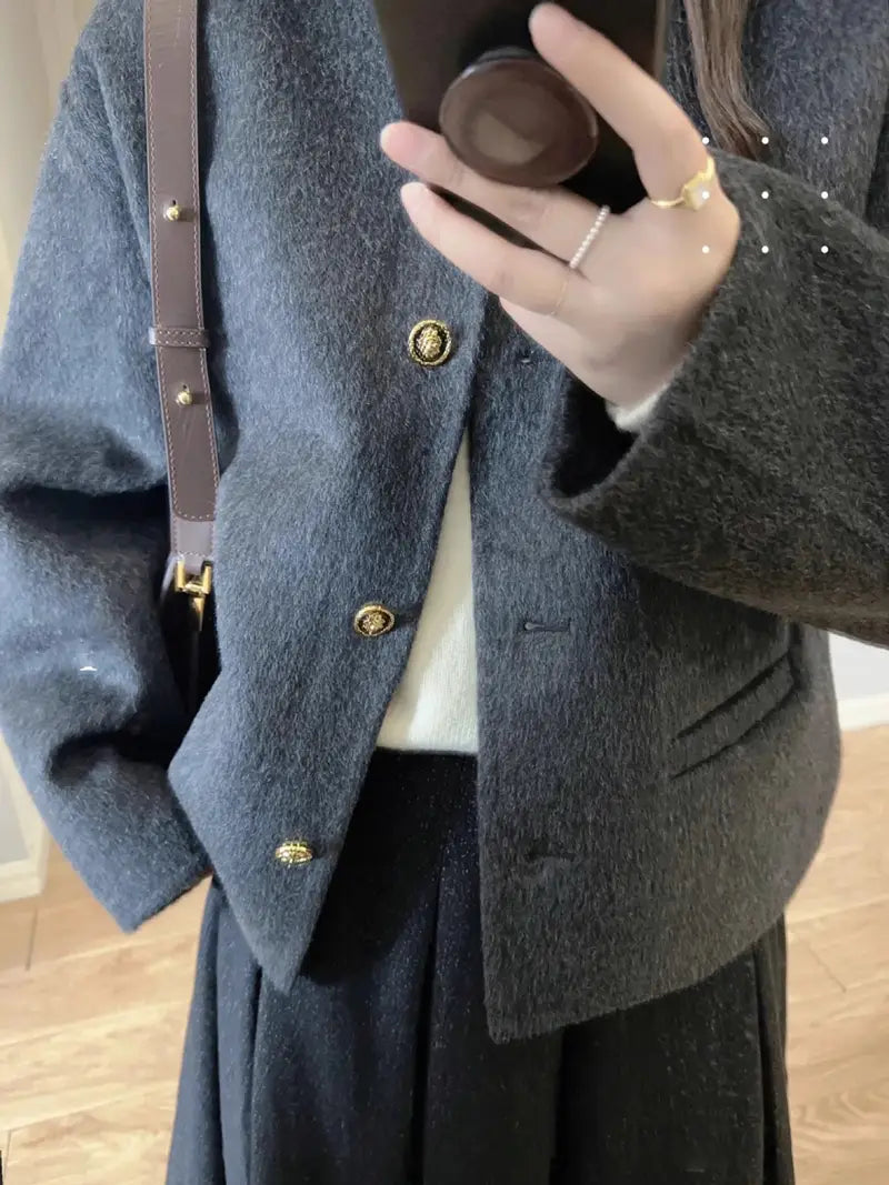 Women's Elegant Korean French Chic Jacket - Loose Fit Tweed Coat, Button-Front Closure, Machine Washable Jacket for Fall/Spring, Office, Casual, Formal Events - Women's Outerwear, Office Wear, Classic Design, Durable Material, Versatile Coat