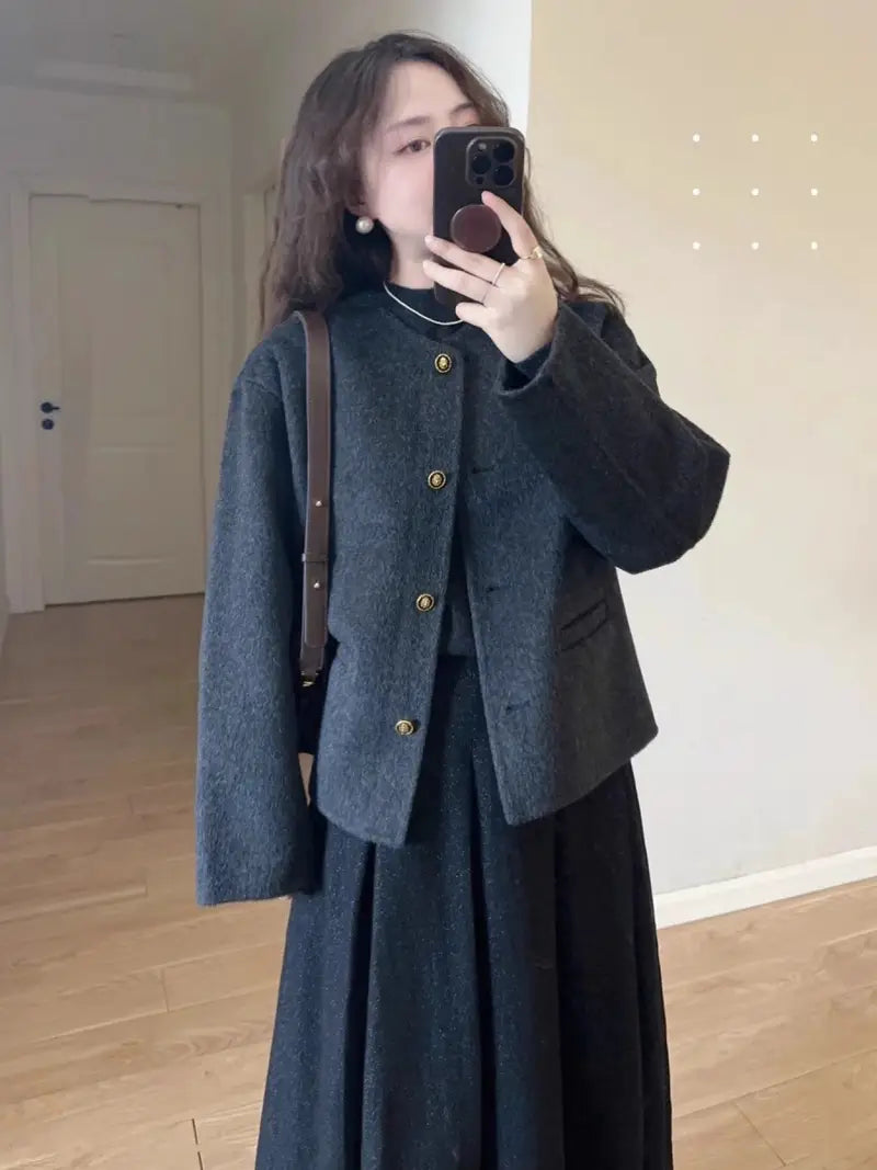 Women's Elegant Korean French Chic Jacket - Loose Fit Tweed Coat, Button-Front Closure, Machine Washable Jacket for Fall/Spring, Office, Casual, Formal Events - Women's Outerwear, Office Wear, Classic Design, Durable Material, Versatile Coat