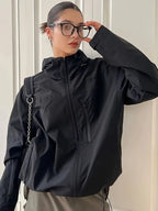 Women'S Windproof Full-Zip Hooded Jacket - Loose-Fit Long Sleeve Windproof Coat with Full-Zip Front Closure, All-Season Casual Outerwear for, Travel