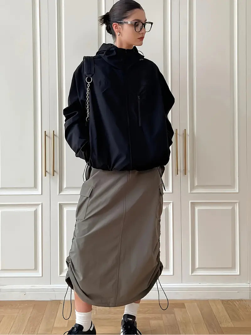 Women'S Windproof Full-Zip Hooded Jacket - Loose-Fit Long Sleeve Windproof Coat with Full-Zip Front Closure, All-Season Casual Outerwear for, Travel