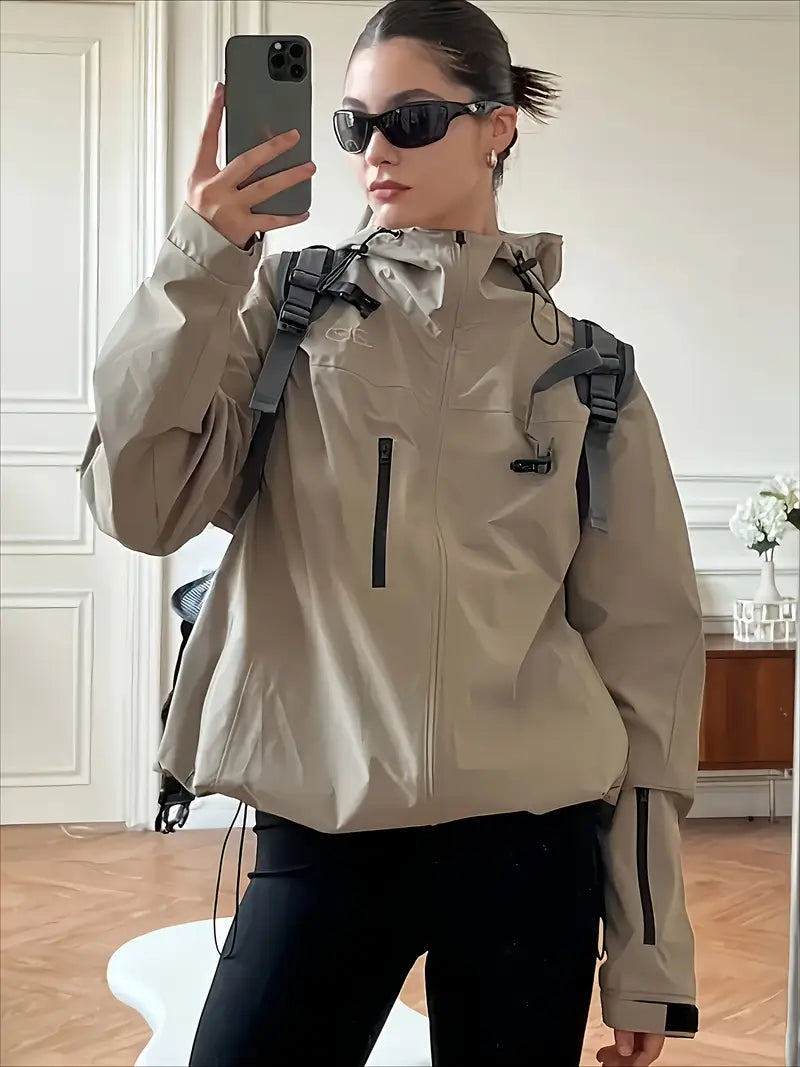 Women'S Windproof Full-Zip Hooded Jacket - Loose-Fit Long Sleeve Windproof Coat with Full-Zip Front Closure, All-Season Casual Outerwear for, Travel