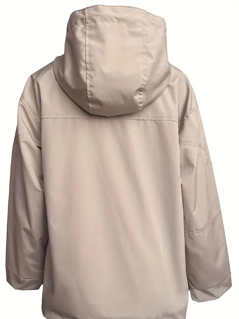 Women'S Windproof Full-Zip Hooded Jacket - Loose-Fit Long Sleeve Windproof Coat with Full-Zip Front Closure, All-Season Casual Outerwear for, Travel