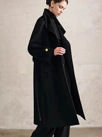Ladies' Elegant Standing Collar Golden Button Mid Length Coat