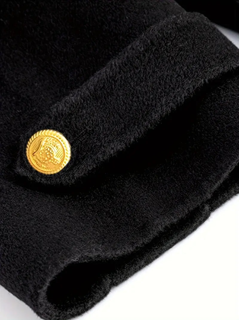 Ladies' Elegant Standing Collar Golden Button Mid Length Coat