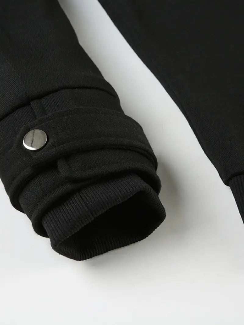 Lightweight Women's Y2K Zip-Up Jacket - Stretchy High Elasticity Casual Streetwear with Button-Up Front & Pockets, Long Sleeve Hooded Winter Coat for Fall/Winter, Solid Color