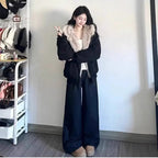 Men'S & Women'S Elegant Fur Collar Quilted Jacket with Cat Ear & Eagle Motif - Thickened Winter Coat, Loose Fit Long Sleeve Coat with Belt, Plush Lining for Cold Weather, Unisex Outerwear for Autumn & Winter