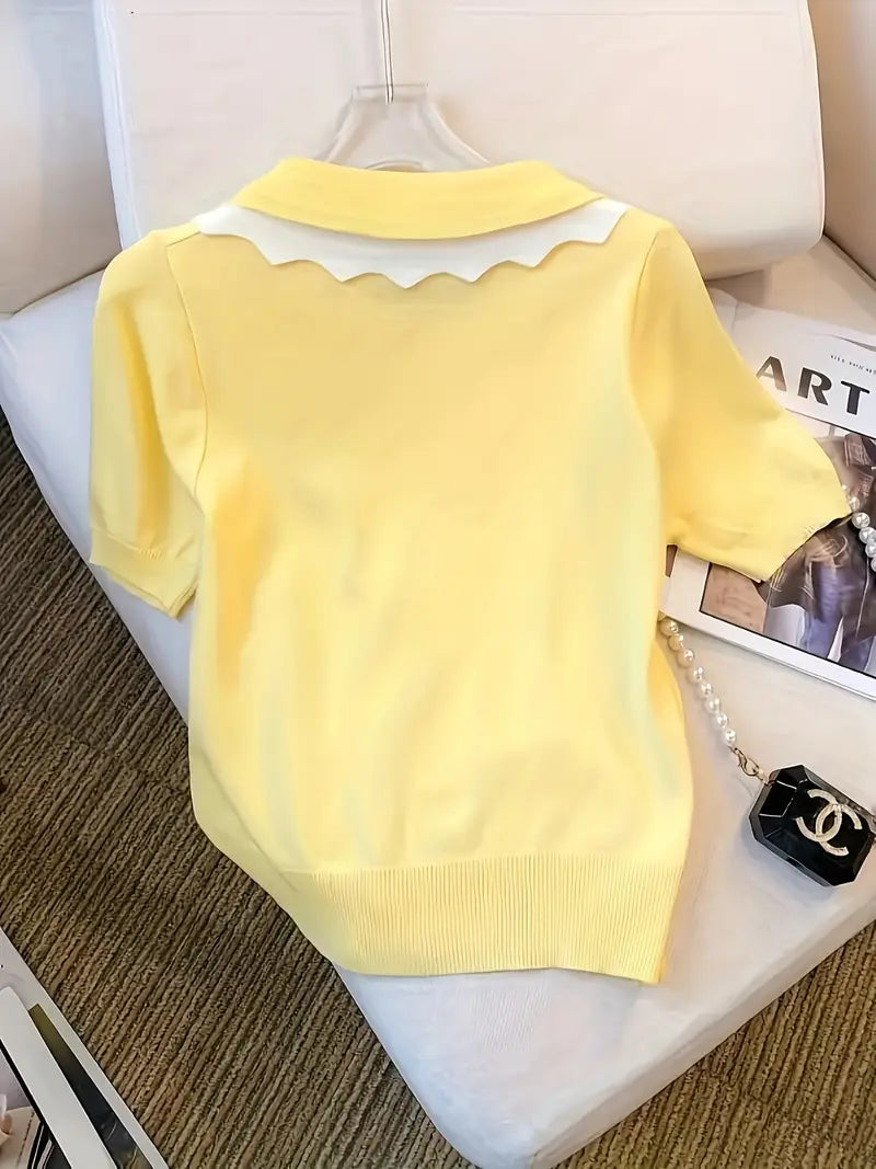Women's Casual Top - Ice Sliky Fiber Fabric Blouse, Machine Washable Everyday Shirt for Women, Chic Office & Party Outfits, Summer Fashion, Ruffled Collar, Smooth Texture, Stylish Blouse