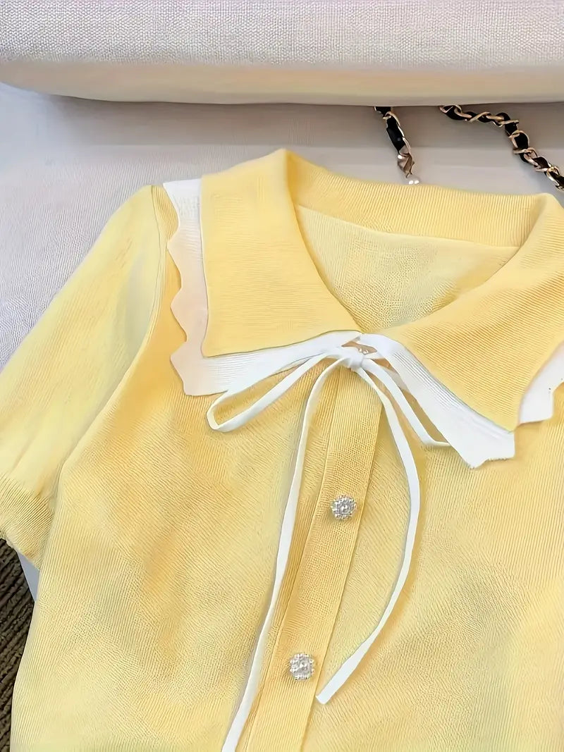 Women's Casual Top - Ice Sliky Fiber Fabric Blouse, Machine Washable Everyday Shirt for Women, Chic Office & Party Outfits, Summer Fashion, Ruffled Collar, Smooth Texture, Stylish Blouse