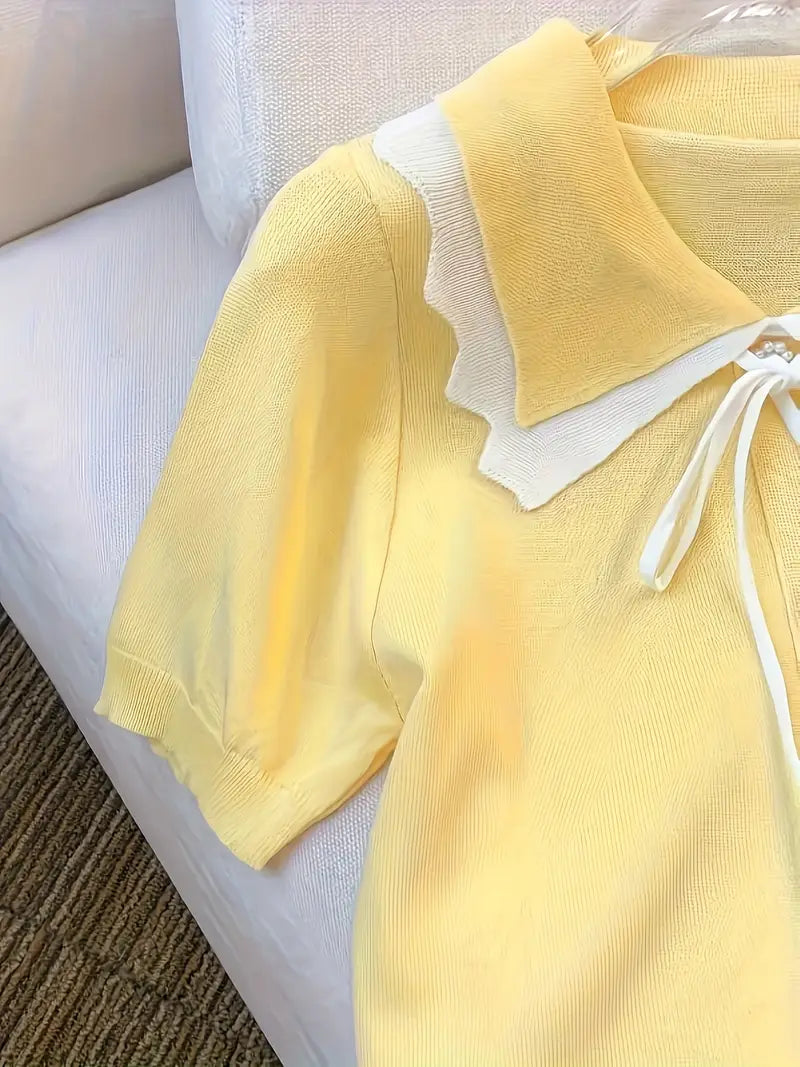 Women's Casual Top - Ice Sliky Fiber Fabric Blouse, Machine Washable Everyday Shirt for Women, Chic Office & Party Outfits, Summer Fashion, Ruffled Collar, Smooth Texture, Stylish Blouse