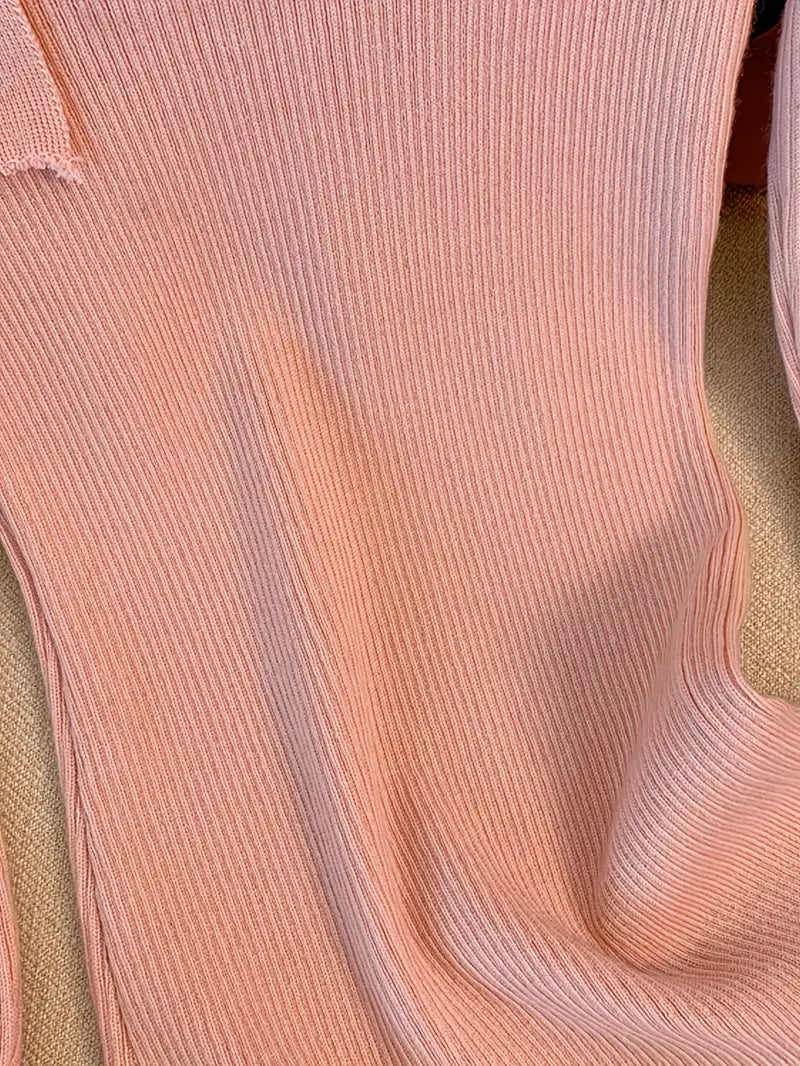 Women's French Elegant Asymmetrical Bell Sleeve Blouse with Ruffled Neckline & Tie-Front Closure - Soft Pink Long Sleeve Top, Round Neck Winter Fall Winter Blouse for Casual to Formal Events