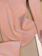 Women's French Elegant Asymmetrical Bell Sleeve Blouse with Ruffled Neckline & Tie-Front Closure - Soft Pink Long Sleeve Top, Round Neck Winter Fall Winter Blouse for Casual to Formal Events