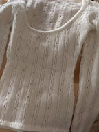 2025 Autumn/Winter Seductive Low-Cut U-Neck Top for Women - French Style Hollow-Out Base Layer and Outerwear with Elegant Design