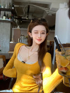 2025 Autumn/Winter Seductive Low-Cut U-Neck Top for Women - French Style Hollow-Out Base Layer and Outerwear with Elegant Design