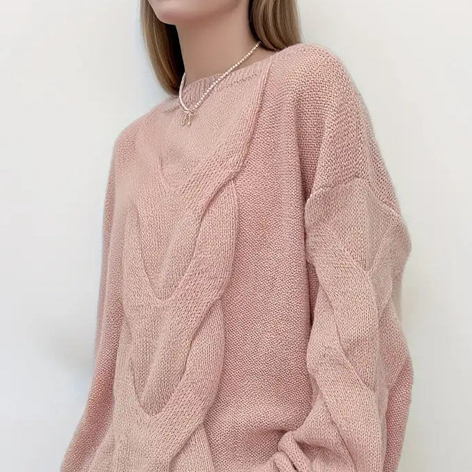 Women'S Off-Shoulder Cable Sweater - Soft Pink, Long Sleeve, Ribbed Texture, Casual Fall/Winter Pullover with Button Detail, Casual Winter Wear | Offshoulder Design | Construction