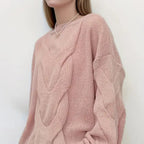 Women'S Off-Shoulder Cable Sweater - Soft Pink, Long Sleeve, Ribbed Texture, Casual Fall/Winter Pullover with Button Detail, Casual Winter Wear | Offshoulder Design | Construction