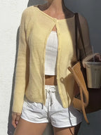 Women's Elegant Open Front Cardigan Sweater - Beige Sweater for Fall/Winter, Non-Transparent Layering Piece for Office, Parties