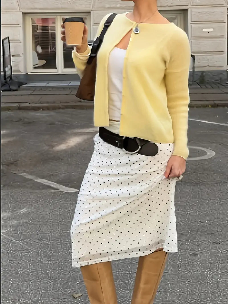 Women's Elegant Open Front Cardigan Sweater - Beige Sweater for Fall/Winter, Non-Transparent Layering Piece for Office, Parties