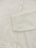 Women'S Chic Beige Knit Cardigan with Button Detail - Casual Long Sleeve Crew Neck Sweater for Spring/Summer/Fall, Casual Attire|Chic Knit Cardigan|Long Sleeve Sweater