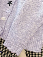 Korean Style White Button-Front Cardigan - Smock Dress-like Blazer-like Collar, Short Button Placket, Shell & Starfish Button Closure, Medium Stretch Round Neck Sweazer for Fall/Winter