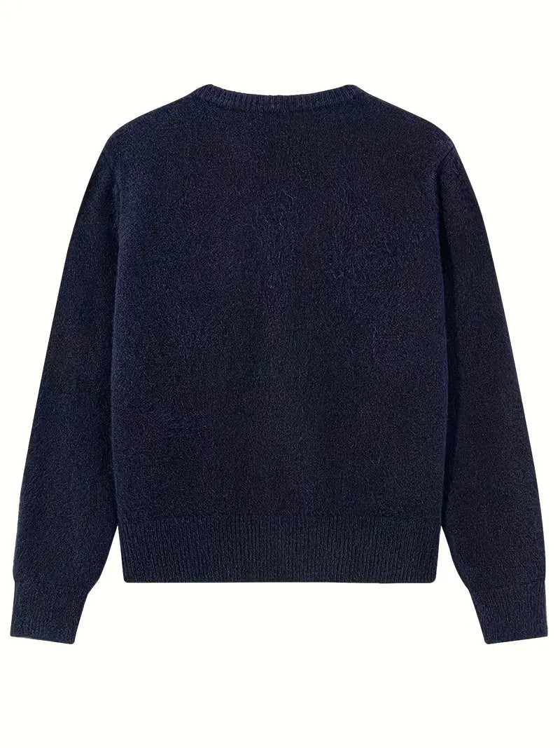 [Korean Style Puppy Sweater] Korean Style Gray Embroidered Puppy Sweater for Women | Relaxed Soft and Muddled Cardigan with Open Front - Perfect Birthday Gift