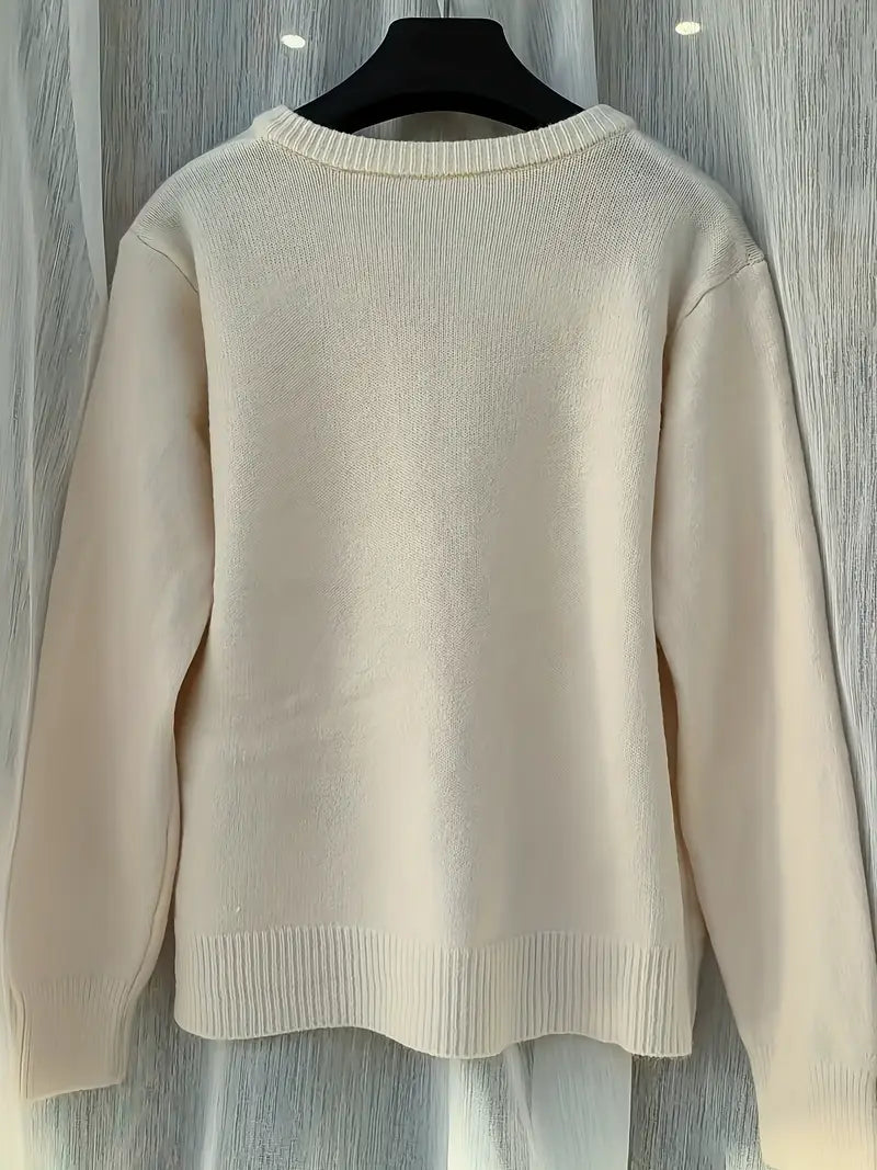 [Korean Style Puppy Sweater] Korean Style Gray Embroidered Puppy Sweater for Women | Relaxed Soft and Muddled Cardigan with Open Front - Perfect Birthday Gift