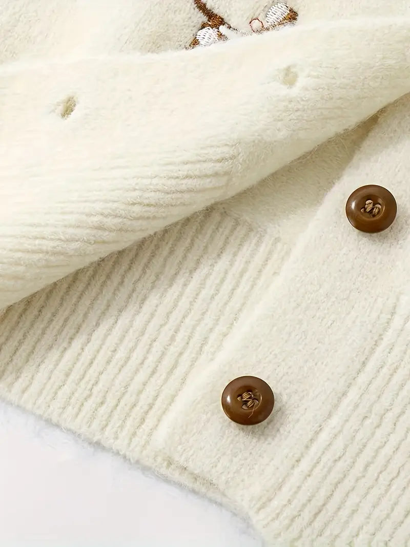 [Korean Style Puppy Sweater] Korean Style Gray Embroidered Puppy Sweater for Women | Relaxed Soft and Muddled Cardigan with Open Front - Perfect Birthday Gift