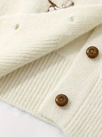 [Korean Style Puppy Sweater] Korean Style Gray Embroidered Puppy Sweater for Women | Relaxed Soft and Muddled Cardigan with Open Front - Perfect Birthday Gift