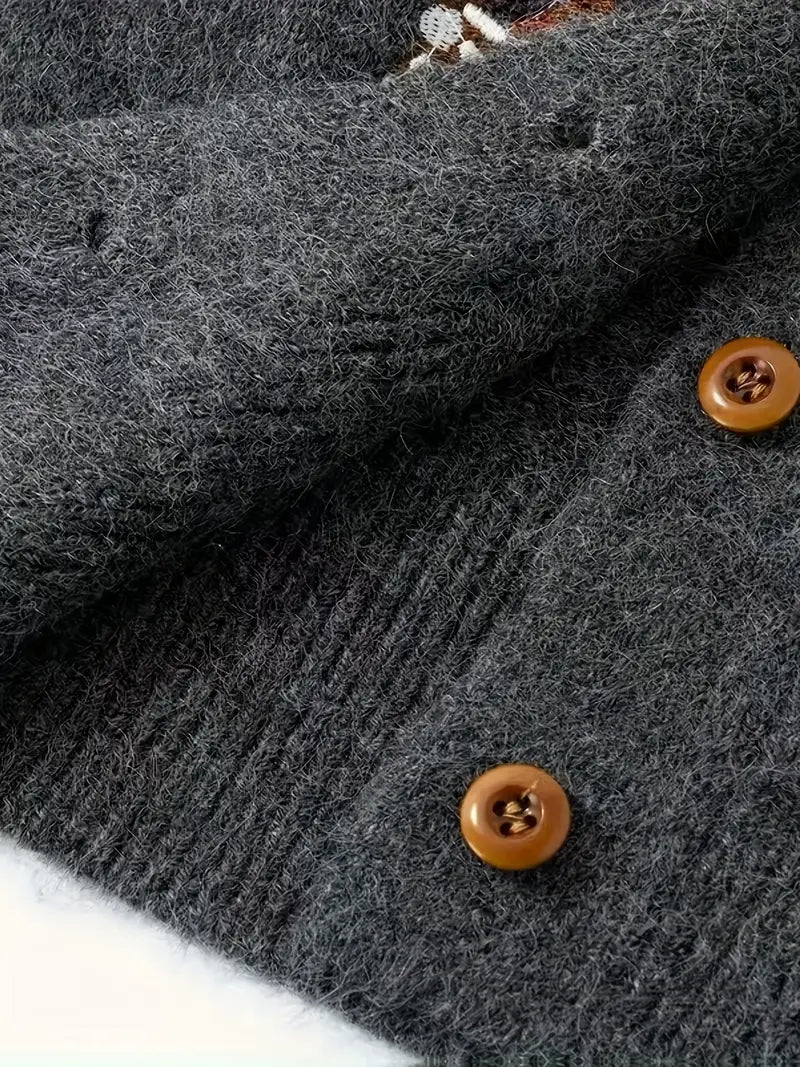 [Korean Style Puppy Sweater] Korean Style Gray Embroidered Puppy Sweater for Women | Relaxed Soft and Muddled Cardigan with Open Front - Perfect Birthday Gift