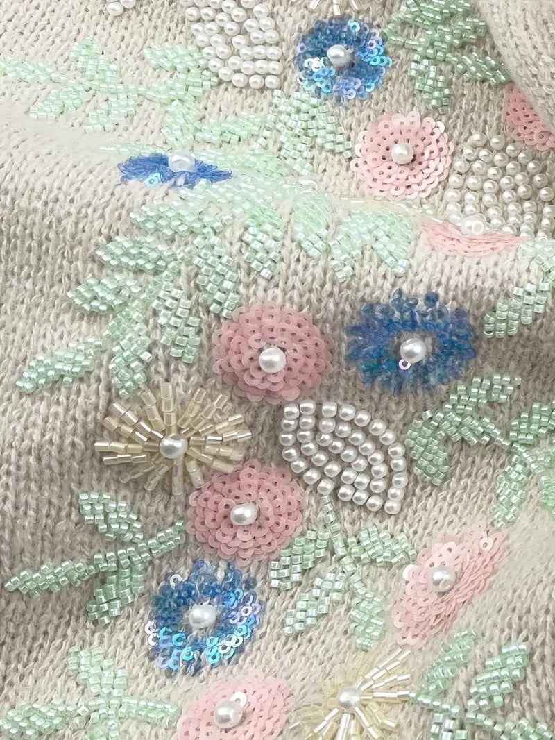 [Colorful Vintage Sweater] Colorful Vintage Handmade Beaded 3D Embroidery Crew Neck Sweater for Women