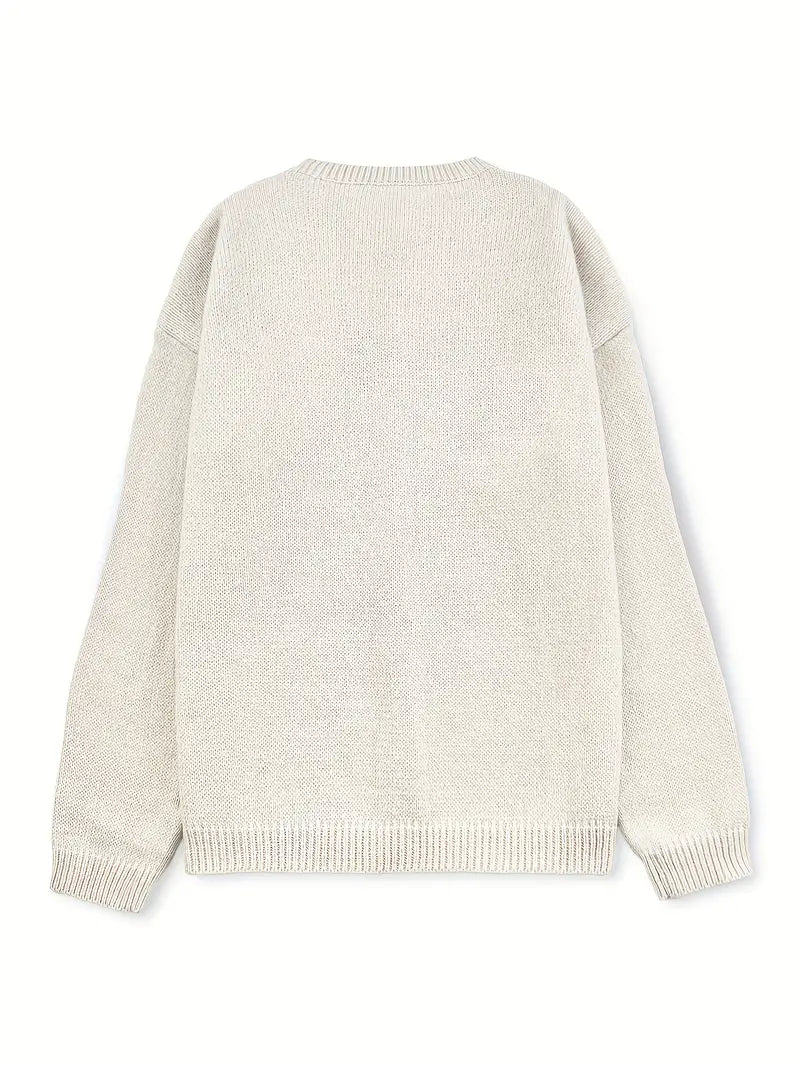 [Colorful Vintage Sweater] Colorful Vintage Handmade Beaded 3D Embroidery Crew Neck Sweater for Women