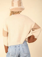 Women's Casual Cardigan Chic Color Block Button Down Textured Sweater Top Oatmeal Long Sleeves With Cuffed Hem Relaxed Fit Hip Length Perfect For Layering In Spring/Fall/Winter Essential Everyday Wear