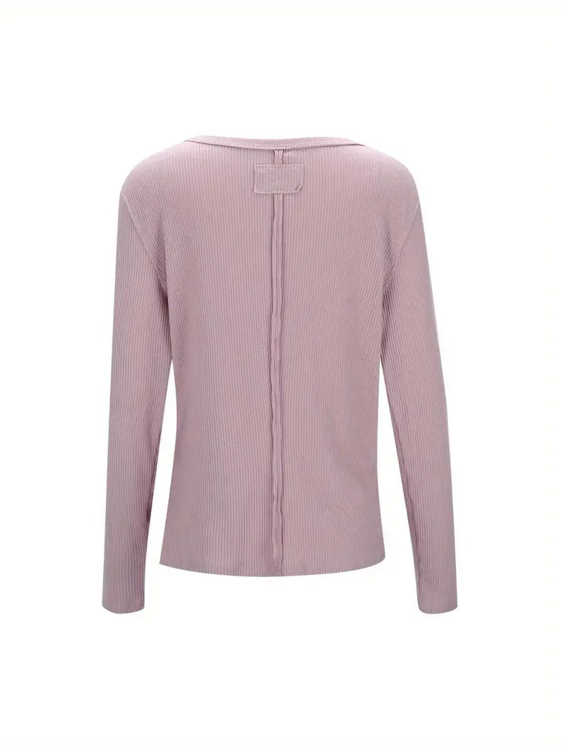 Women's Elegant Slim-Fit Solid Color Cardigan Jacket - Soft Pastel Pink Long Sleeve Open Collar Sweater with Contrast Trim, Round Neck & Button Front Closure, Cozy Fall Winter Tops for Casual & Formal Outfits, Seasonal Wardrobe, Ribbed Texture