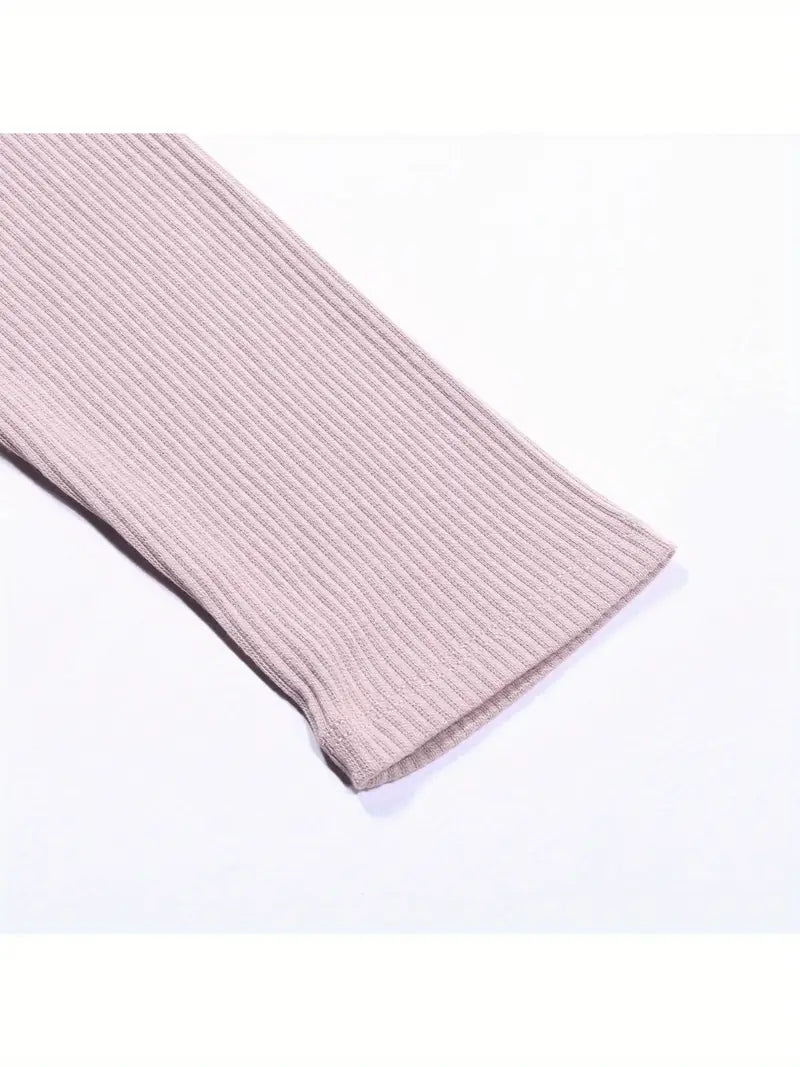 Women's Elegant Slim-Fit Solid Color Cardigan Jacket - Soft Pastel Pink Long Sleeve Open Collar Sweater with Contrast Trim, Round Neck & Button Front Closure, Cozy Fall Winter Tops for Casual & Formal Outfits, Seasonal Wardrobe, Ribbed Texture