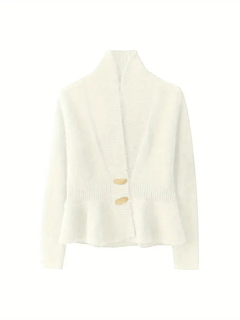 Women'S Elegant Sweater Cardigan - Soft Open Front Sweater Coat, Button Front Closure, Long Sleeve Layering Piece for Fall/Winter, Office, Party, Everyday Outfits - Women'S Sweater Coat, Winter Apparel, Ruffle Hem Design, Comfortable Wear