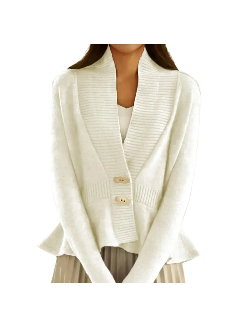 Women'S Elegant Sweater Cardigan - Soft Open Front Sweater Coat, Button Front Closure, Long Sleeve Layering Piece for Fall/Winter, Office, Party, Everyday Outfits - Women'S Sweater Coat, Winter Apparel, Ruffle Hem Design, Comfortable Wear